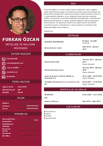 Metalürji Ve Malzeme Mühendisliği Cv Örnekleri cv indir